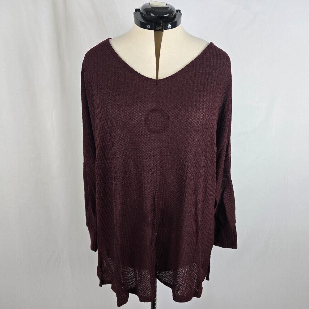 Style Dome Sweater Women's 5XL Burgundy Waffle Knit Long Sleeve V-Neck NWT